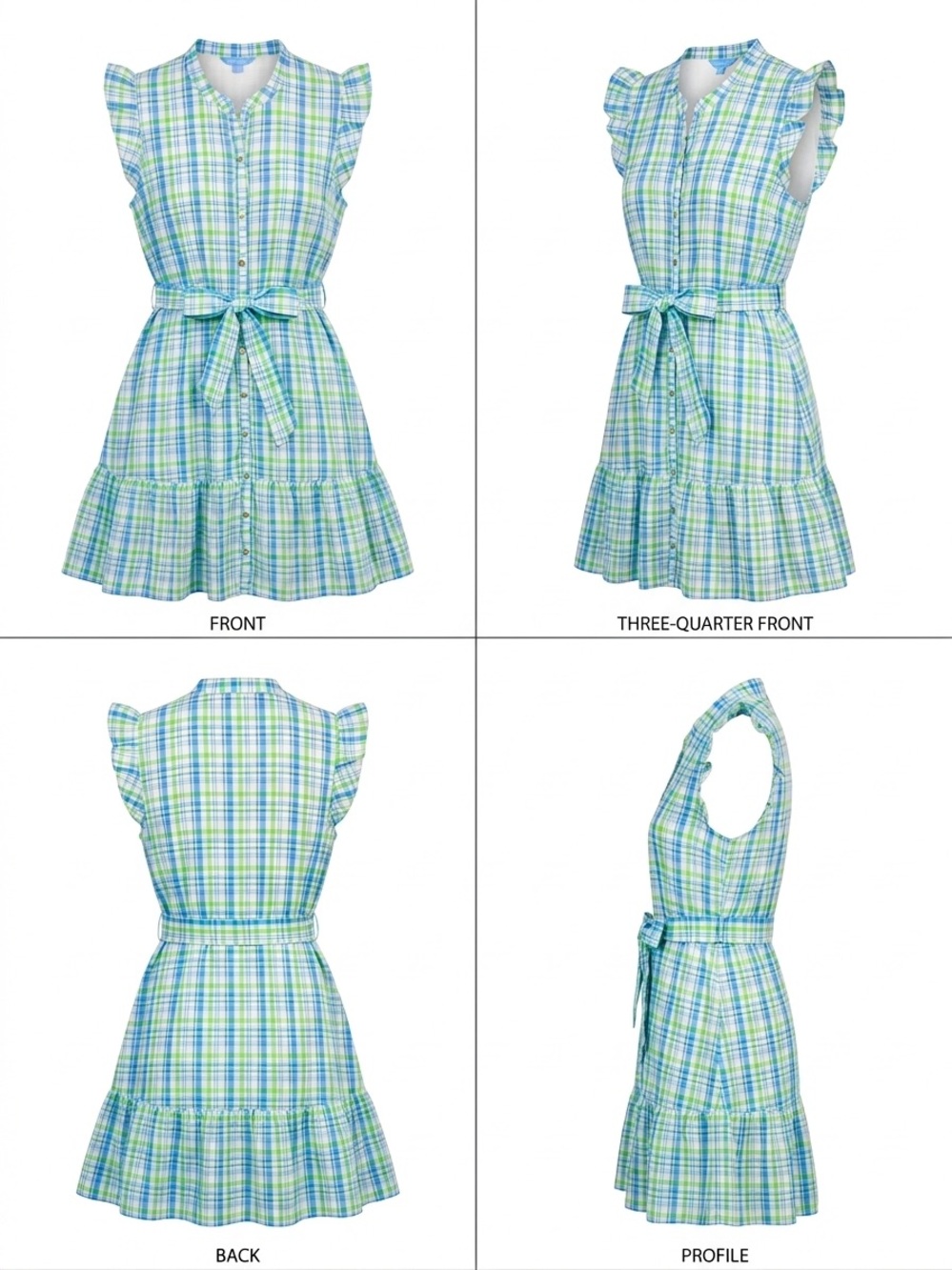 Draper James Blue and White Plaid Ruffle-Sleeve Midi Dress - Picture 4 of 10